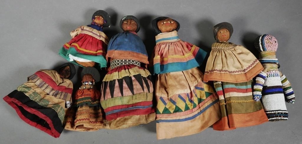 Appraisal: SEMINOLE INDIAN DOLLS Seven vintage Native American Seminole palmetto fiber