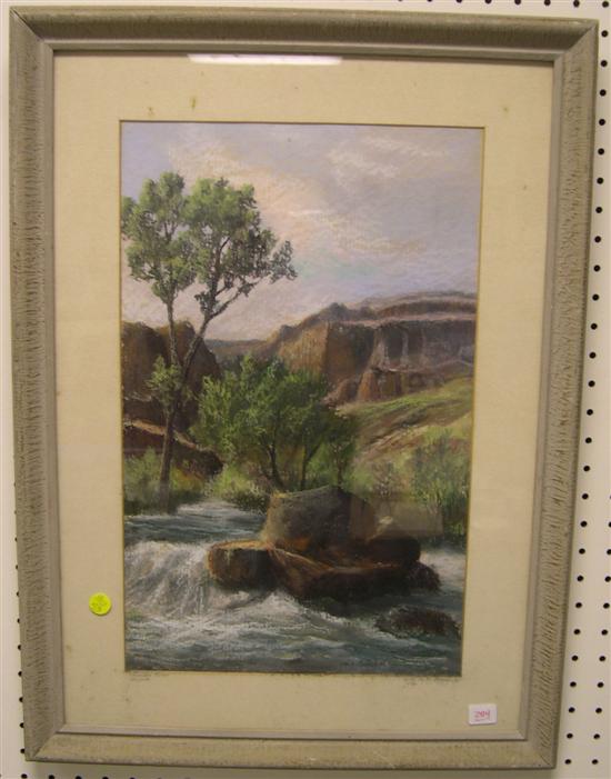 Appraisal: Alexander L Echemendia pastel on undetermined support landscape with river