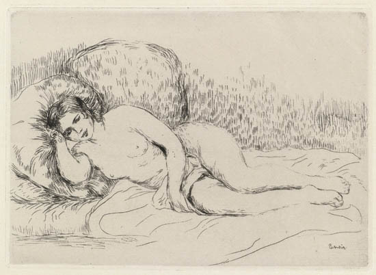 Appraisal: PIERRE-AUGUSTE RENOIR Femme couch e tourn e gauche Etching on