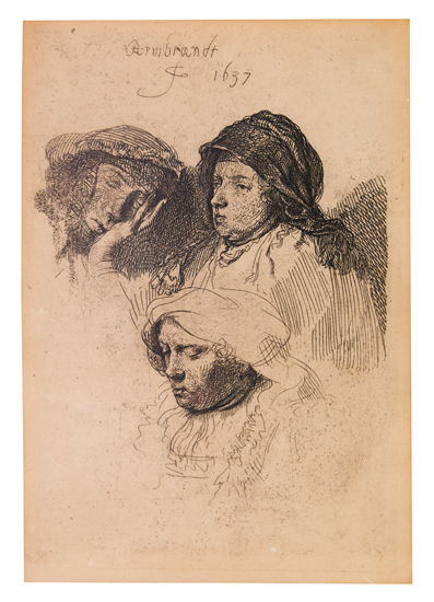 Appraisal: REMBRANDT VAN RIJN Three Heads of Women One Asleep Etching