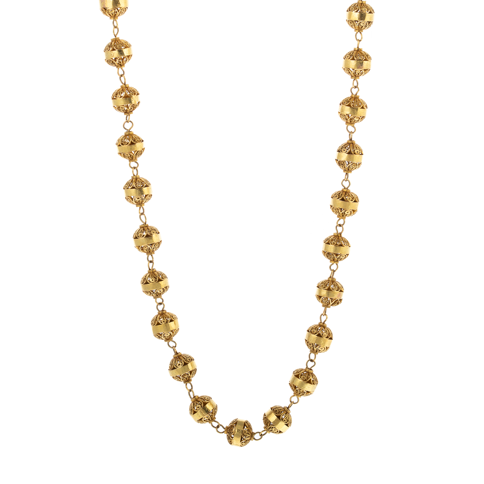 Appraisal: A LONG FILIGREE BEAD NECKLACE IN K K yellow gold