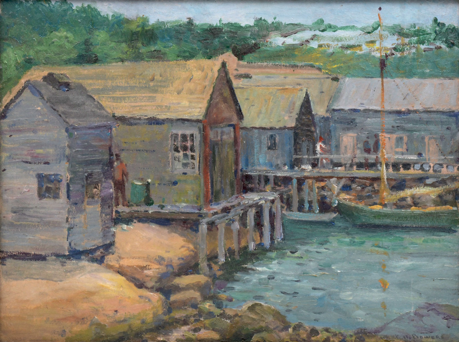 Appraisal: BOWERS Katharine American th Century ''Shacks'' Depicts Wharfside Shacks Probably