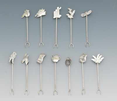 Appraisal: Lot of Mexican Silver Hor D'oeuvres Picks Whimsical classic hand