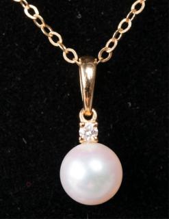 Appraisal: Mikimoto Akoya Cultured Pearl and Diamond Pendant Akoya cultured mm