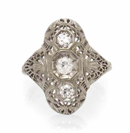 Appraisal: An Antique Karat White Gold and Diamond Ring containing three