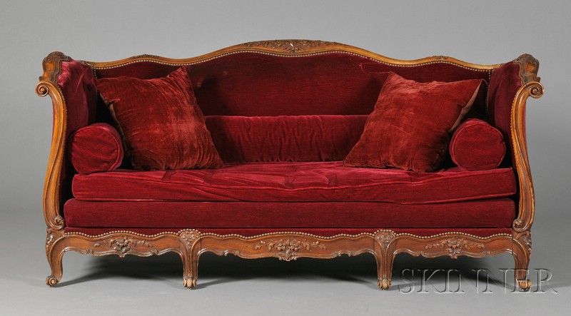 Appraisal: Louis XV Style Carved Beechwood Daybed late th century serpentine