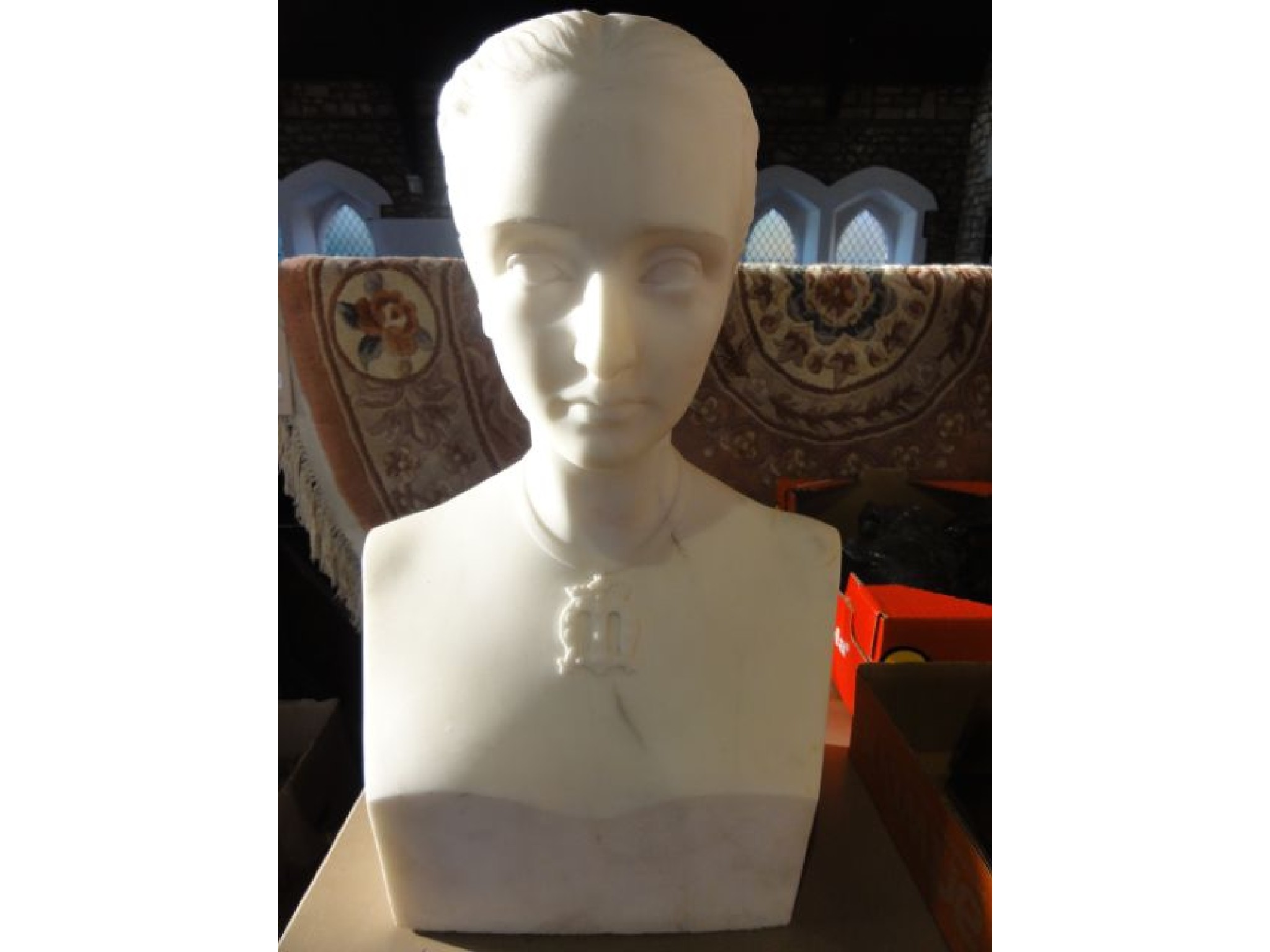 Appraisal: A mid- th century white marble bust - Lady Louisa