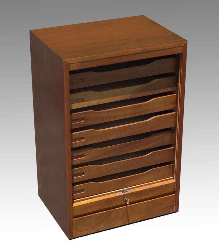 Appraisal: MOHLER RABIQUE TAMBOUR STORAGE CABINET Tambour slide front with interior