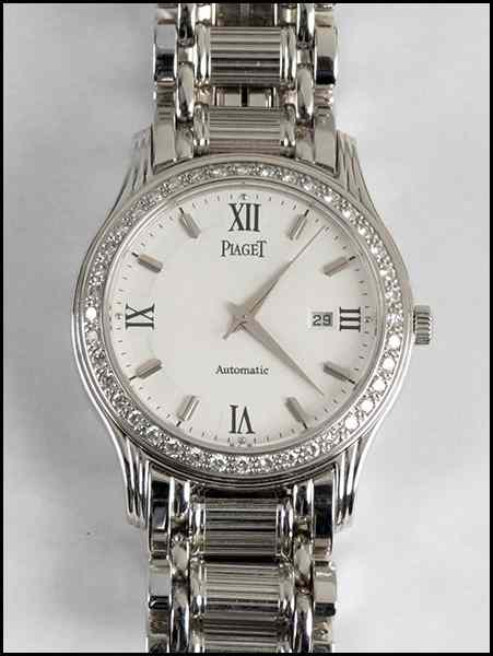 Appraisal: PIAGET AUTOMATIC KARAT WHITE GOLD WATCH Bearing a diamond bezel