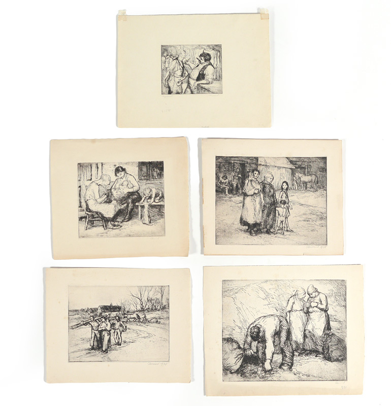 Appraisal: RENOUARD George American - Signed Etching Lot Depicting Various Scenes