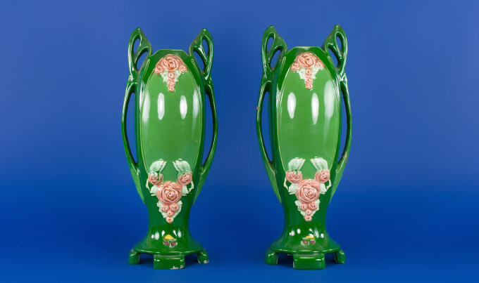 Appraisal: Pair of Art Nouveau Eichwald Vases Classical Art Nouveau shape