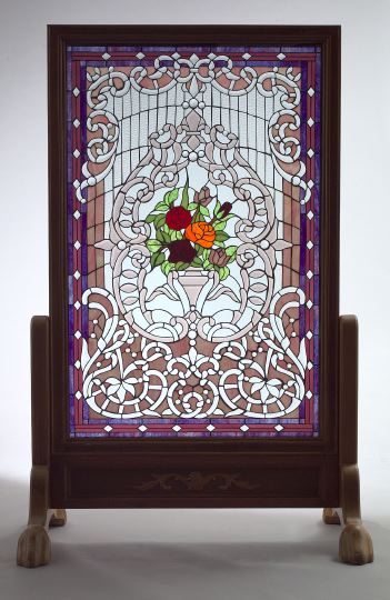 Appraisal: Late Victorian-Style Stained Glass and Leaded Window-on-Stand the central medallion