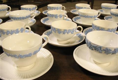 Appraisal: GROUP OF WEDGWOOD CUPS AND SAUCERS Mostly lavender grapes on