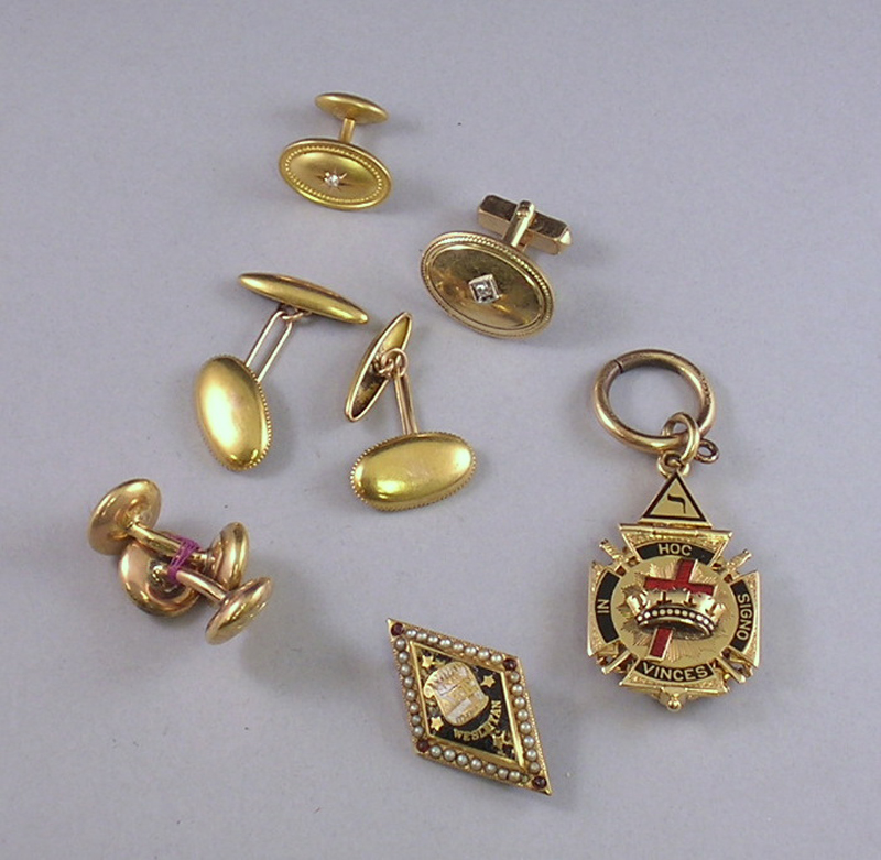 Appraisal: Group of Gentleman's Gold Jewelry including two pairs of gold