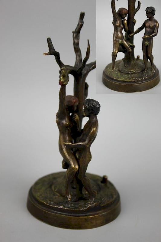 Appraisal: Franz Bergman mechanical erotic Bronze Adam Eva MANUFACTURE Franz Xaver