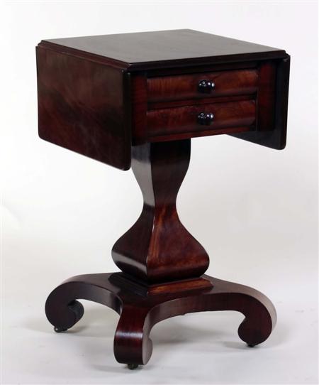 Appraisal: A th century American mahogany work table the rectangular drop