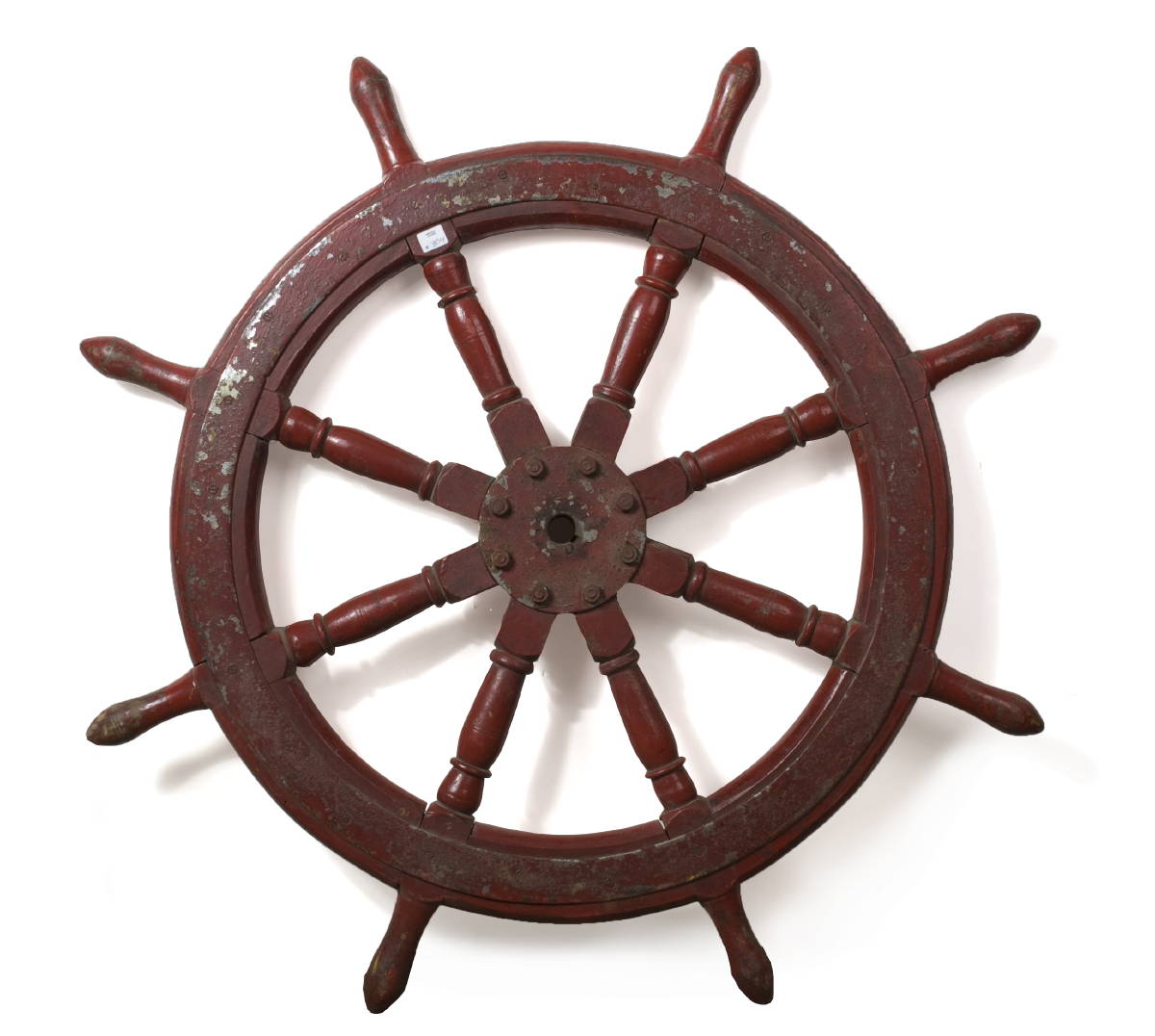 Appraisal: RED PAINTED NINE-SPOKE SHIP'S WHEEL Diameter inches