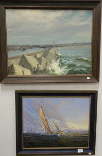 Appraisal: Two ocean scape oil on canvas paintings including an oil