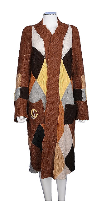 Appraisal: A knitted patchwork wool cardigan in brown hues hand made