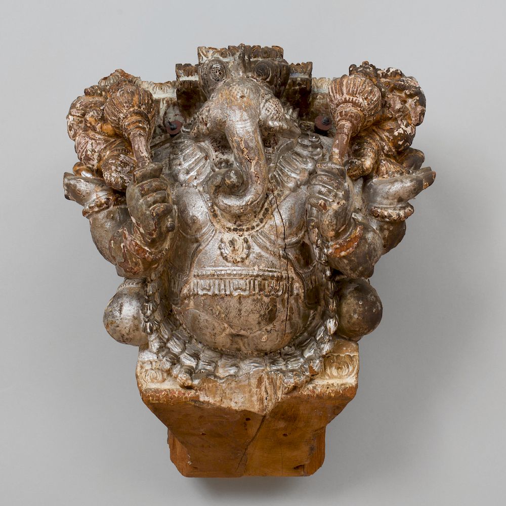 Appraisal: Indian Carved and Painted Hardwood Figure of a Ganesha x