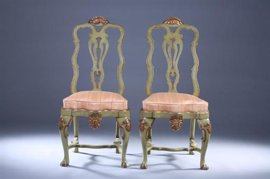 Appraisal: PAIR ITALIAN PAINTED AND PARCEL-GILT SIDE CHAIRS late th early