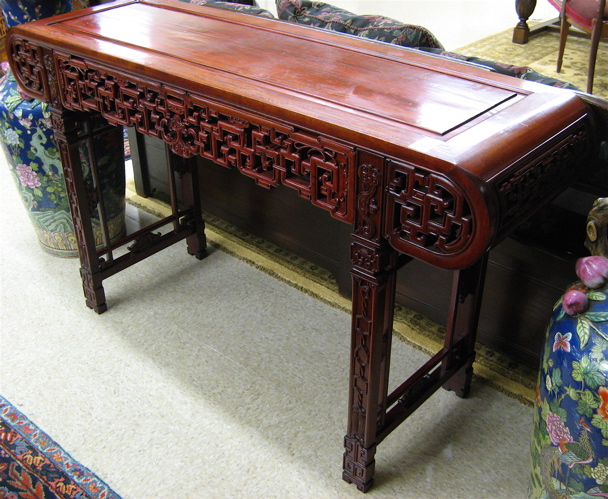 Appraisal: LONG CHINESE ROSEWOOD ALTAR TABLE having a rectangular panel top