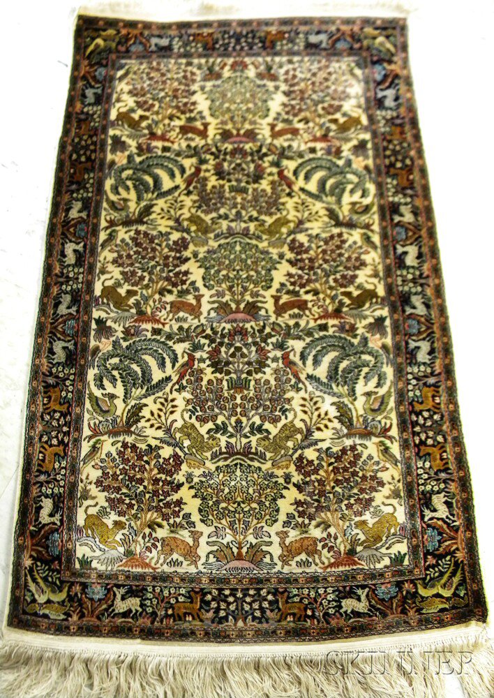 Appraisal: Chinese Silk Small Rug th century the verdant scene with