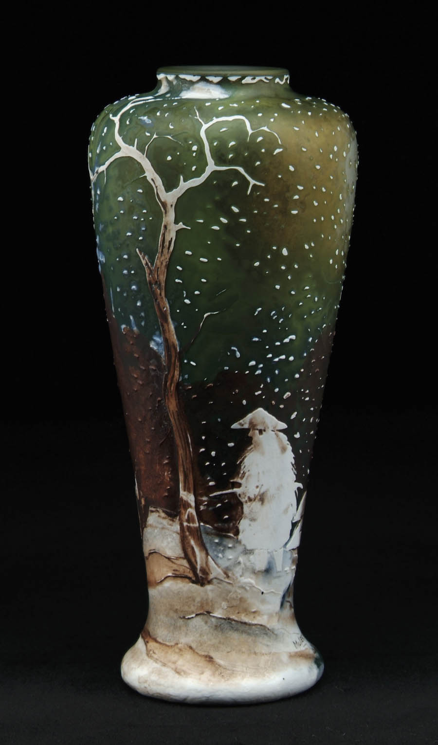 Appraisal: MULLER FRENCH CAMEO VASE Rare Tibetan scenic vase with man