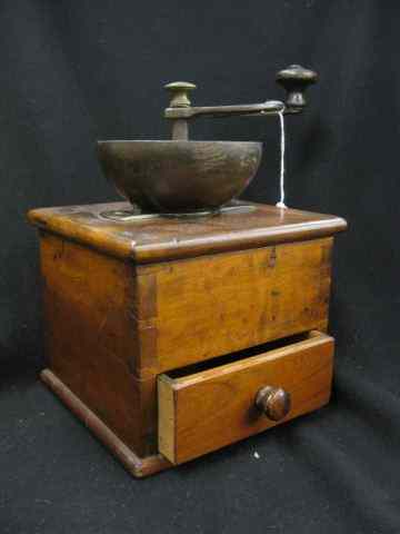 Appraisal: th Century Coffee Grinder cast iron with dovetailed wooden box