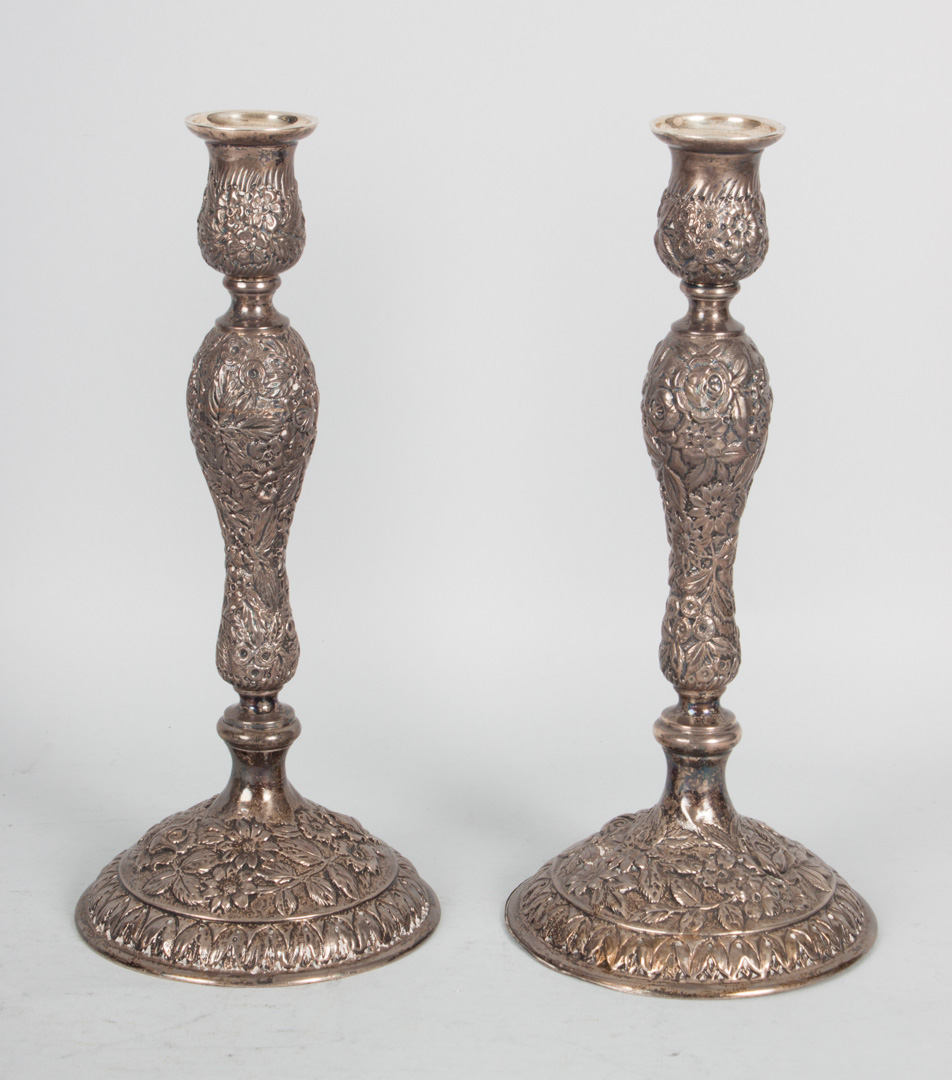 Appraisal: Pair of Schofield repousse sterling candlesticks Baltimore first half th