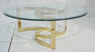 Appraisal: Round Glass Cocktail Table Gold Tone flat metal curved base