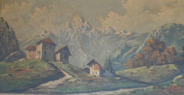 Appraisal: Oil on Canvas Alpine Scene Signed Moretti From a Long