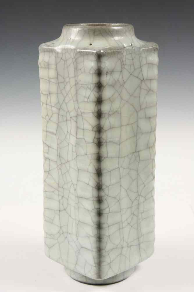 Appraisal: CHINESE PORCELAIN VASE - Square Guan Yao Vase with scaled