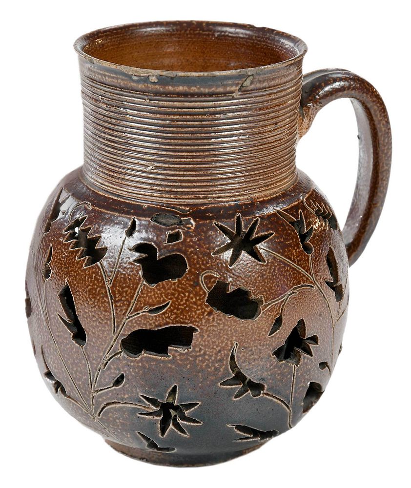 Appraisal: Nottingham Carved Double Walled Stoneware Mug circa with a ribbed