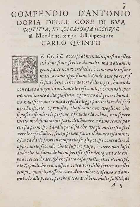 Appraisal: Doria Antonio Compendio d'Antonio Doria delle cose di sua notitia