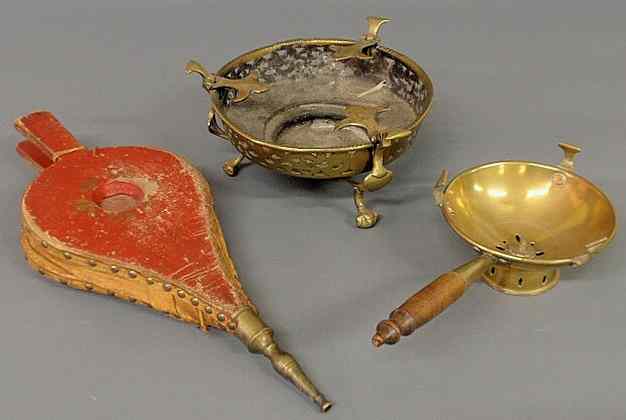 Appraisal: Brass brazier and stand h x dia and a pair