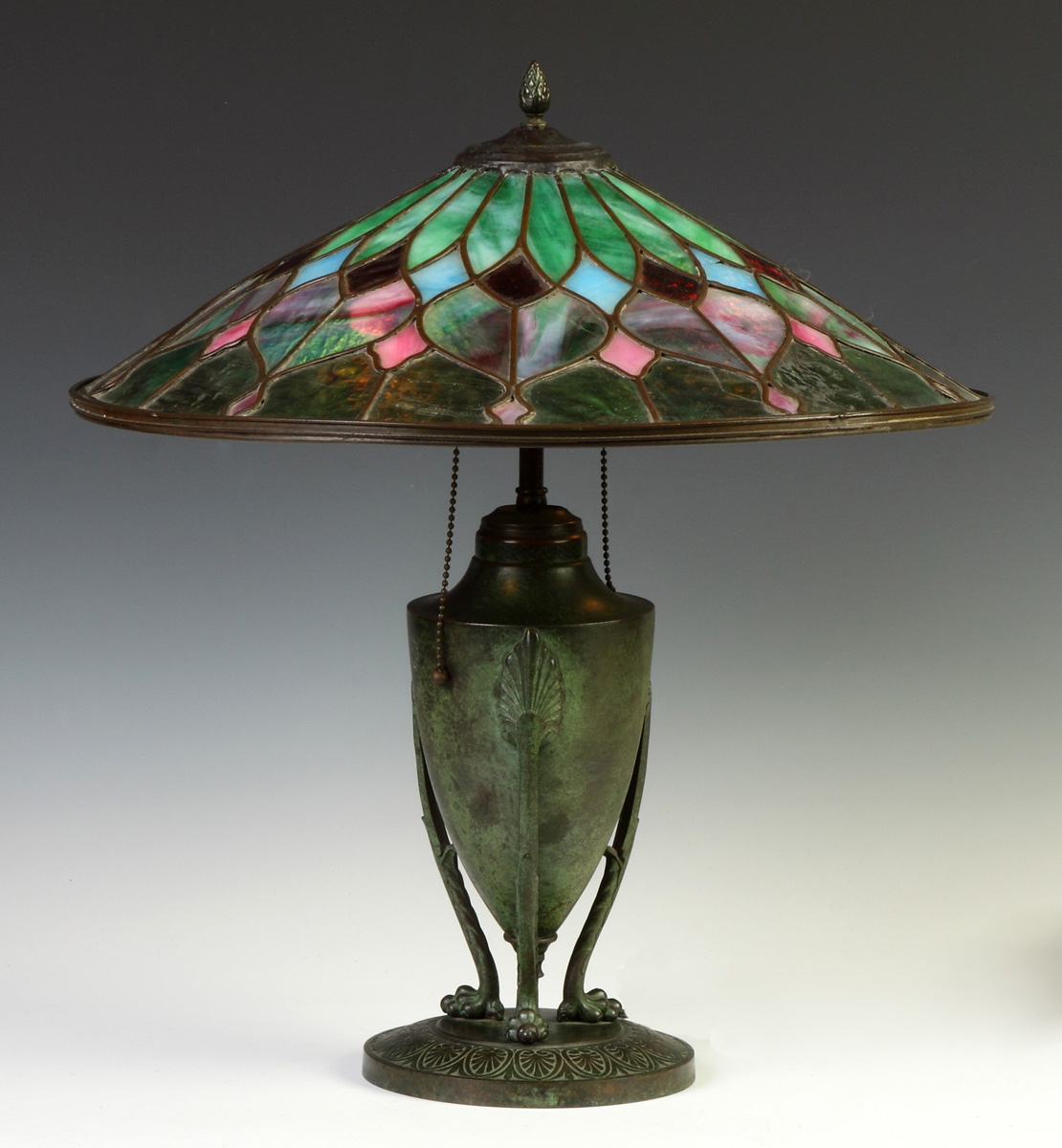 Appraisal: Bradley Hubbard Arts Crafts Leaded Glass Table Lamp C Base