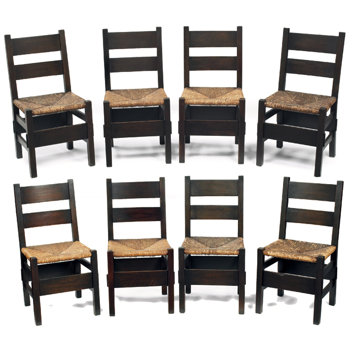 Appraisal: Fine and early Gustav Stickley Thornden side chairs set of