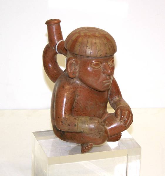 Appraisal: A Moche effigy vessel Circa - A D seated cross-legged