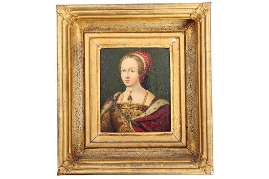 Appraisal: English SchoolA Lady possibly Anne of Clevesbust portrait wearing a