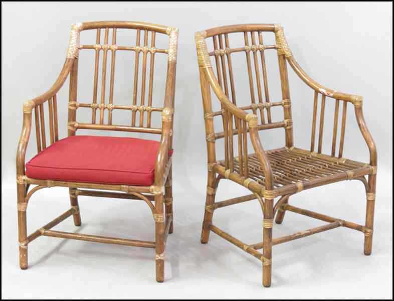 Appraisal: SET OF SEVEN MCGUIRE RATTAN ARMCHAIRS With removeable cushions Height