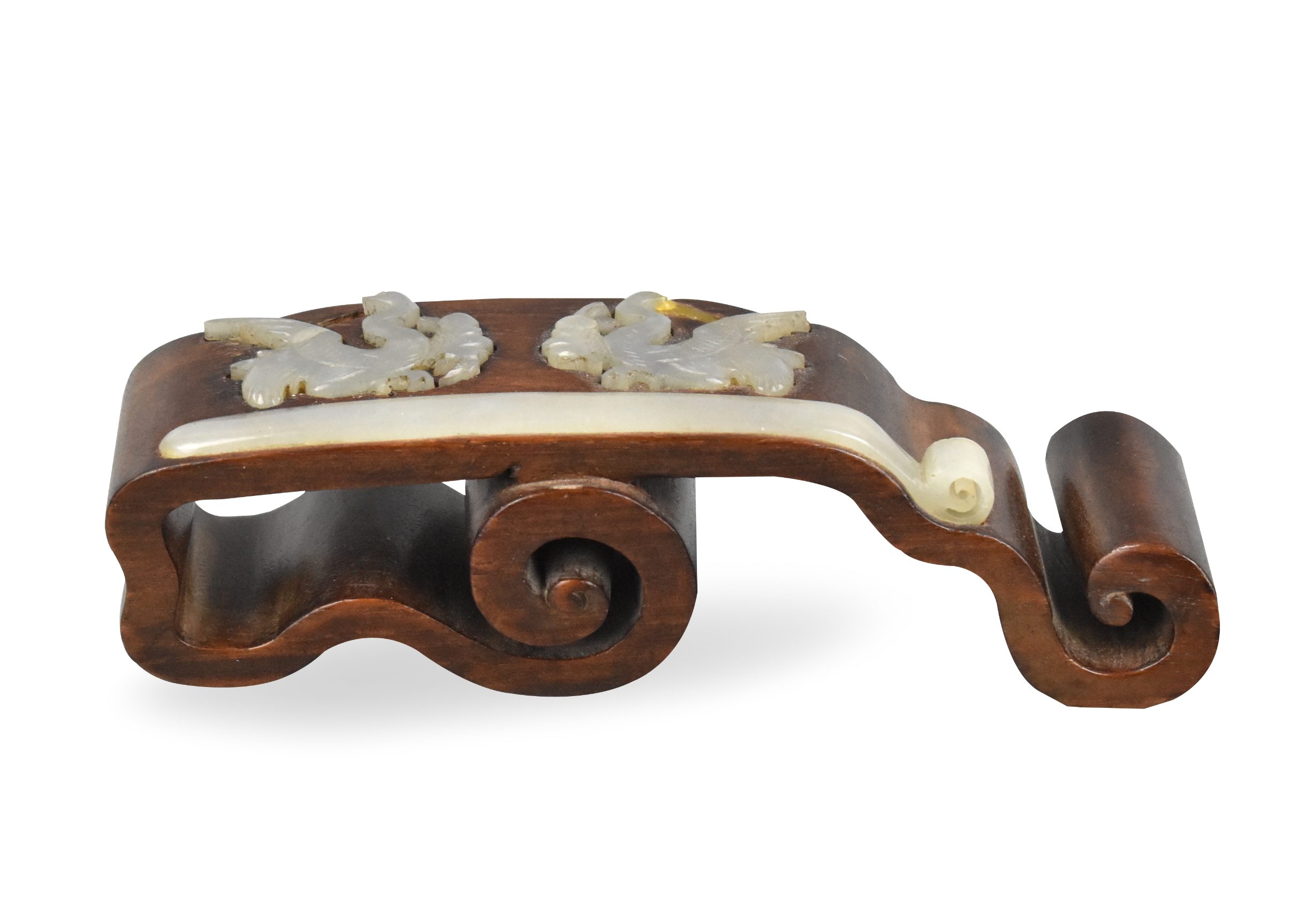 Appraisal: A Chinese wooden brush rest with inlaid jade dating from