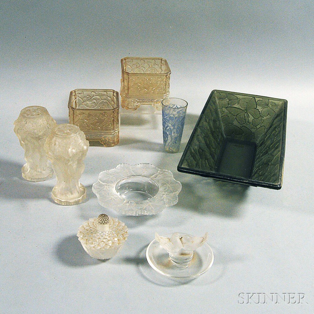 Appraisal: Nine Pieces of Art Deco-style Glass including a Lalique Helene