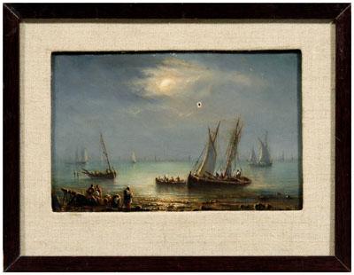 Appraisal: Painting attributed to Bonington coastal scene with fishing vessels in