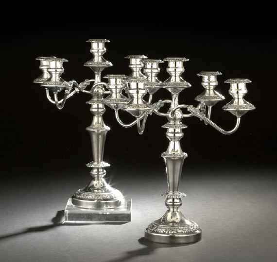 Appraisal: Pair of American Silverplate Five-Light Candelabra mid- th century by