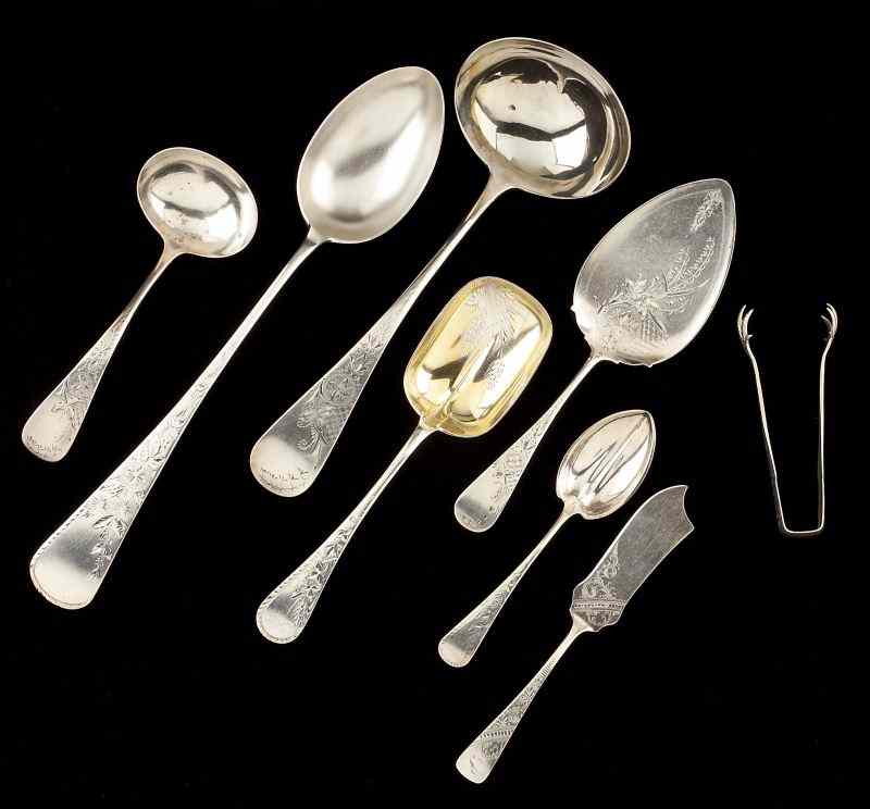 Appraisal: American Bright Cut Sterling Silver Servers items including stuffing spoon