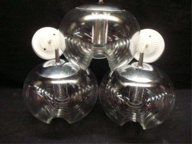 Appraisal: Set of Midcentury Rippled Glass Chrome Pendant Lights Good quality