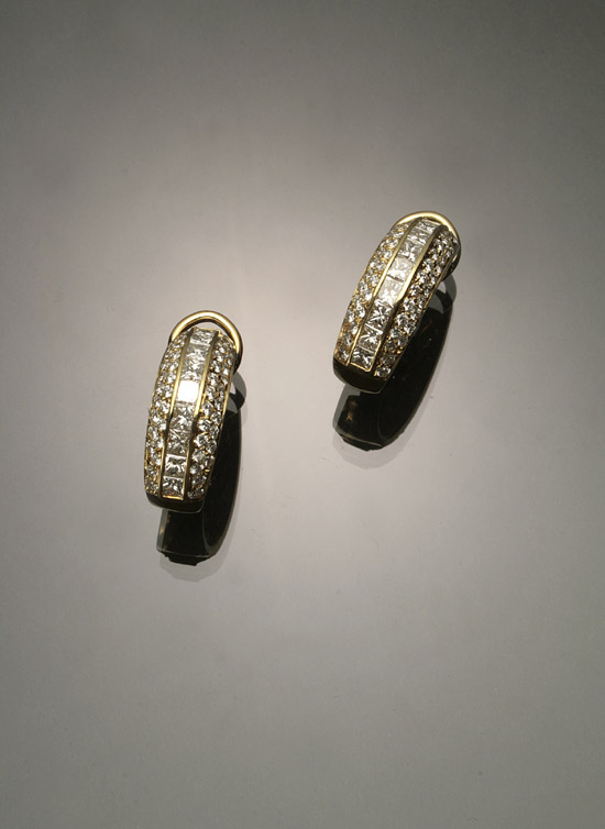 Appraisal: Pair of -Karat Yellow-Gold and Diamond Hoop Ear Clips Each