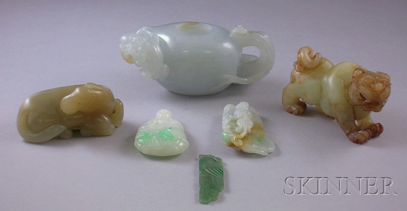 Appraisal: Six Jade and Stone Carved Items a green jade ink