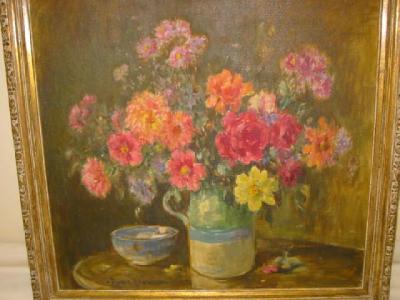 Appraisal: OWEN BOWEN Still Life with Flowers in a Jug signed